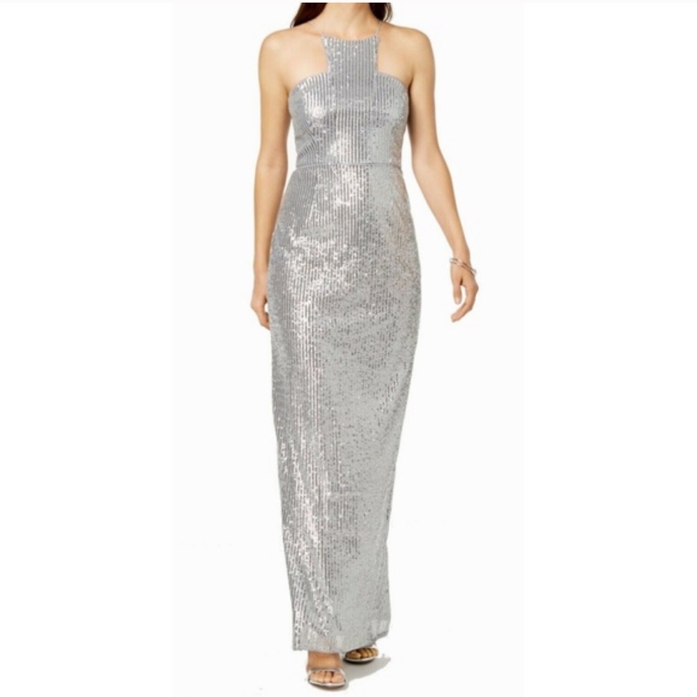 NEW WITH TAGS!✨ Adrianna Papell Silver Sequin Gown